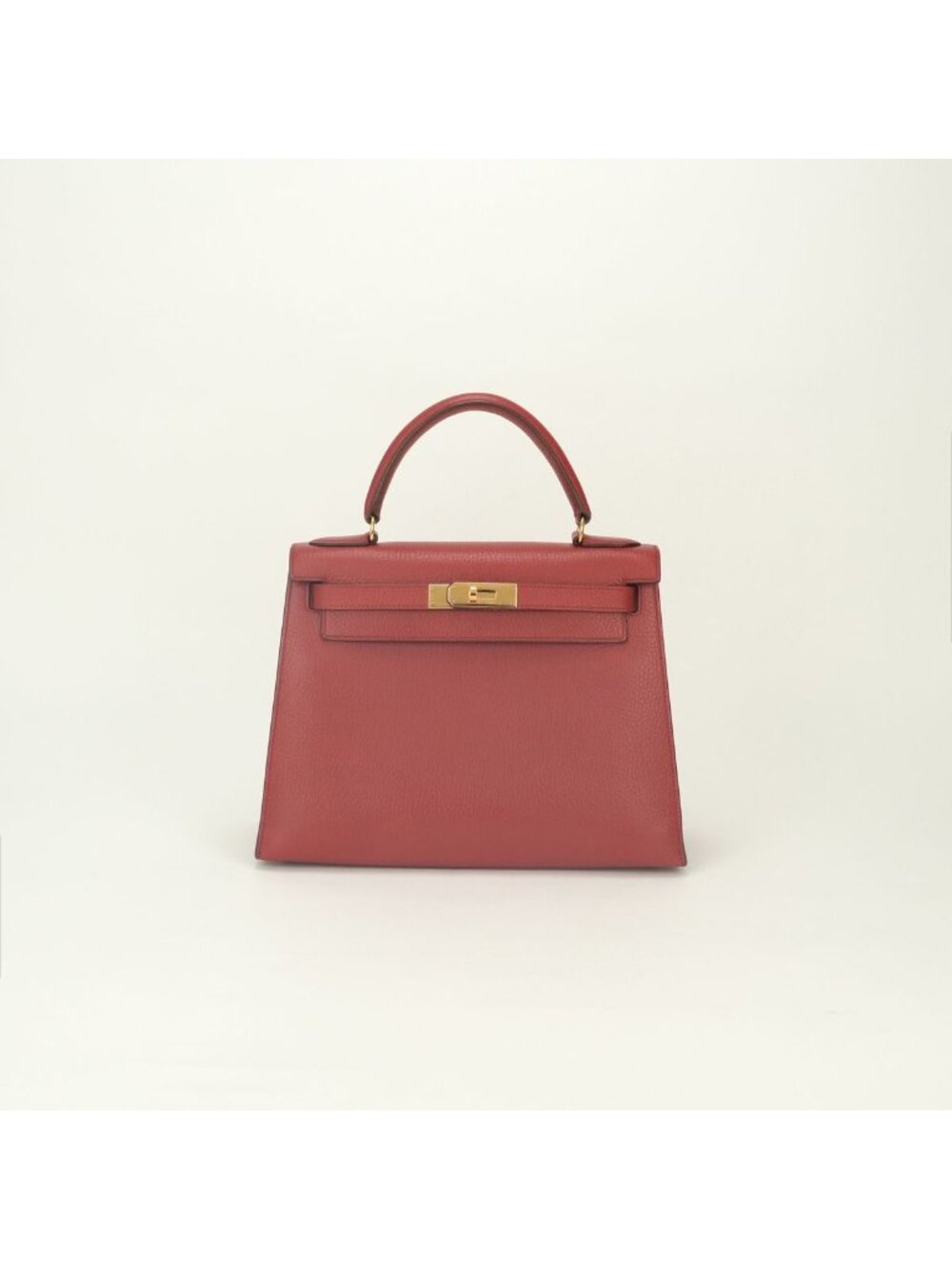 Hermes Kelly 28 Tote Bag Ardennes Rouge Pivoine Red Gold